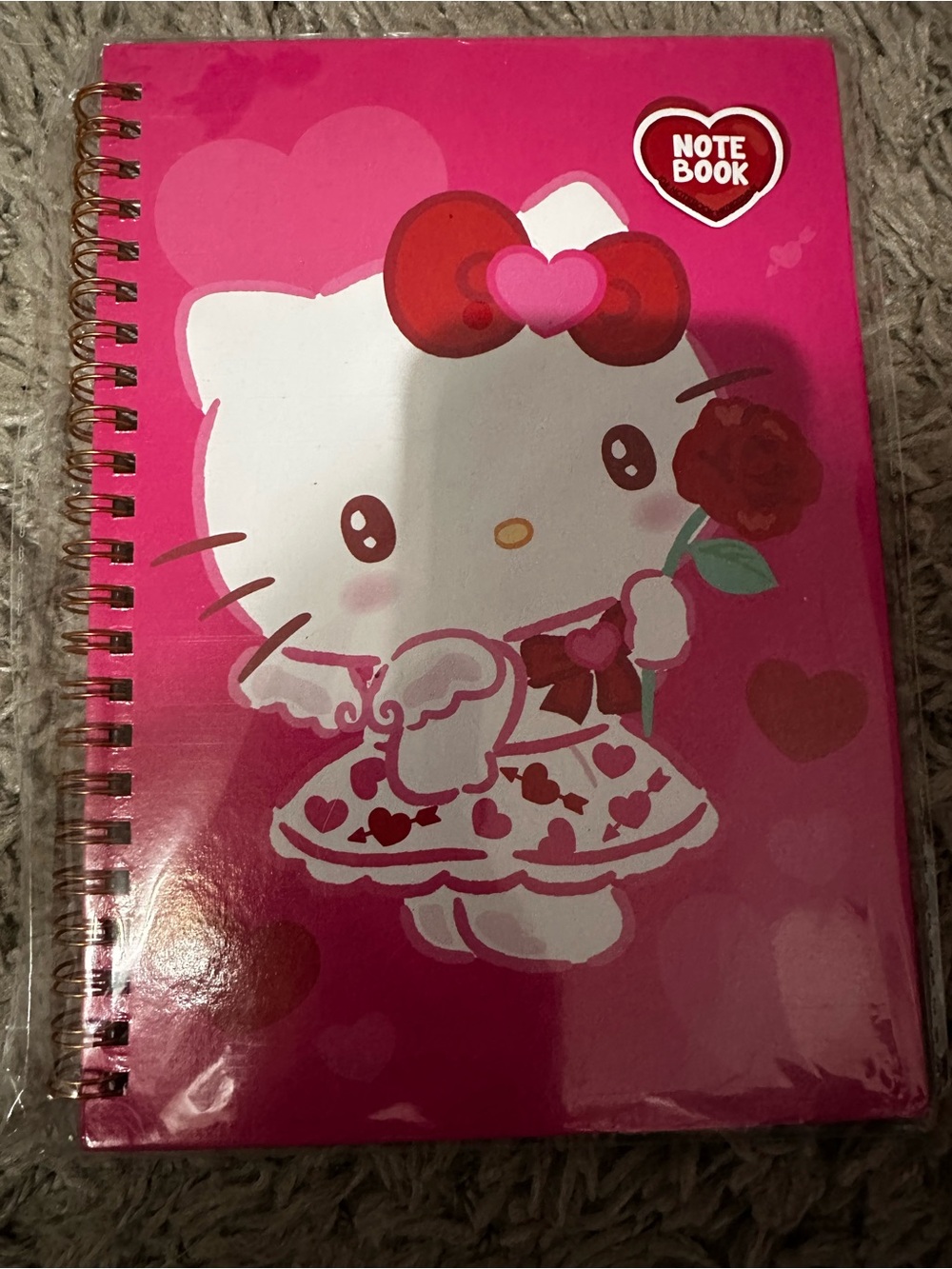 Sanrio Hello Kitty Pink Spiral Notebook with Red Bow heart